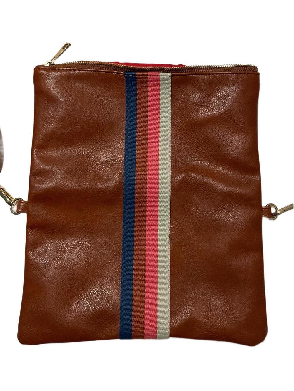 Aspen Lane, Cognac + Multi Stripe Vegan Crossbody, Belt Bag + Clutch - Picture 3 of 5